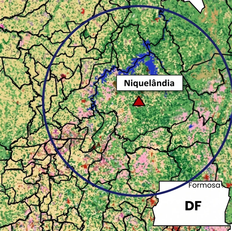 Mapa de uso do solo da região, com predominância de pastagem no entorno da planta.